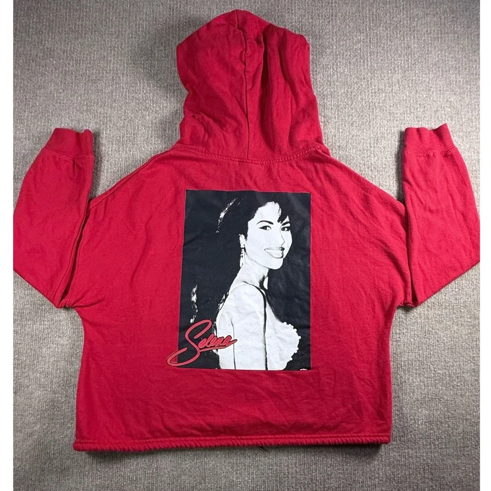 Selena Quintanilla Official Red Quarter Zip‎ Cropped Hoodie Graphic Back Large